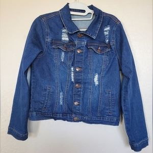 H&Y Fashion Distressed Classic Denim Button-Up Jean Jacket Women's Size Large